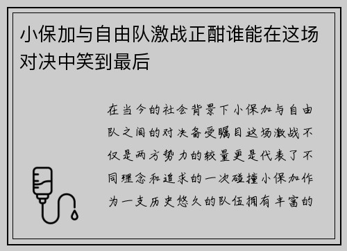小保加与自由队激战正酣谁能在这场对决中笑到最后